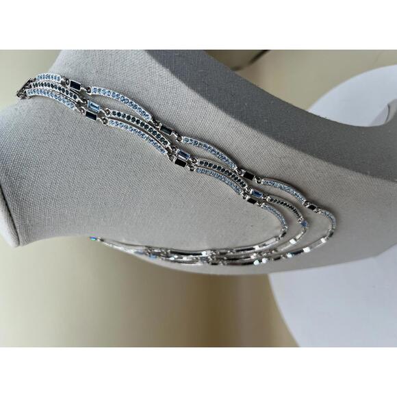 Napier Triple Strand Silver Tone Necklace with Blue and Black Rhinestones  E4 - Picture 5 of 8